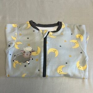 ⭐️ Tuffy Grey and Yellow onesie sleeper with embroidered lamb and moon Print